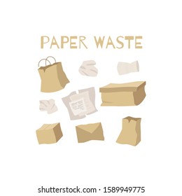 Zero waste. Sorting waste paper. Waste management concept isolated illustration on white background. Eco green illustration. Ecology concept.