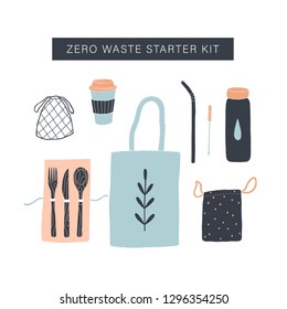 Zero waste starter kit. Vector objects
