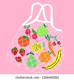 Zero Waste String Bag Vector. No Plastic