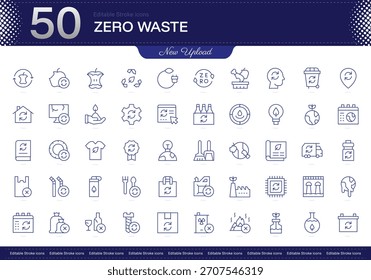 Icono de cero trazo de desperdicio. Conjunto de iconos de línea de desperdicio cero. paquete de iconos de trazo editable. Línea, delgado, Paquete de icono de estilo lineal. Totalmente personalizable