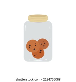 Zero waste sustainable glass jar with chocolate crisp cookies. Isolated  flat vector illustration. Say no to plastic image concept.