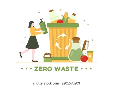 Zero Waste Template Hand Drawn Cartoon Flat Illustration with Durable and Reusable Items or Products to be Environmentally Friendly Design