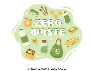 Zero Waste Template Hand Drawn Cartoon Flat Illustration with Durable and Reusable Items or Products to be Environmentally Friendly Design