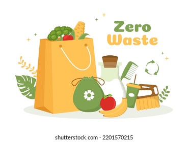 Zero Waste Template Hand Drawn Cartoon Flat Illustration with Durable and Reusable Items or Products to be Environmentally Friendly Design
