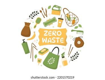 Zero Waste Template Hand Drawn Cartoon Flat Illustration with Durable and Reusable Items or Products to be Environmentally Friendly Design