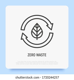 Zero Waste Thin Line Icon. Leaf In Arrows. Circular Economy. Recycle And Reuse. Modern Vector Illustration.