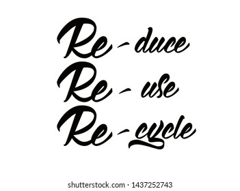 Zero waste three  ecological lifestyle rules. Hand lettering design style. Concept based on reducing waste and using reusable products. Vector illustration.