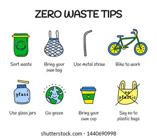 Zero Waste Tips Set Doodle Colored Stock Vector (Royalty Free ...