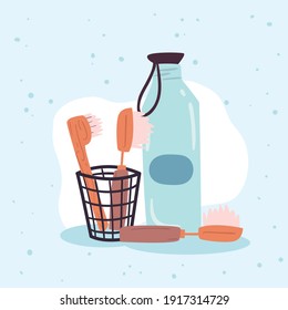 Zero waste toothbrushes and bottle design, Save planet eco green recycle theme Vector illustration