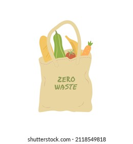 Zero waste tote bag with bread, fruits and vegetables. Say no to plastic image concept.