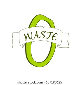 zero waste trendy green logo, symbol, sign or design element with ribbon isolated on white background