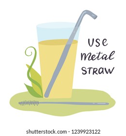 Zero Waste. Use Metal Straw. Vector Illustration.