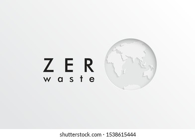 Zero waste vector background in cut paper style. Earth planet. Green vector illustration. Reuse Reduce Recycle. Earth day or World environmental day.