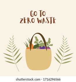 Ilustración conceptual de los vectores de residuos cero, bolsa ecológica, sin ilustración vectorial de plástico en estilo plano  