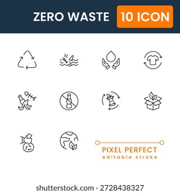 Iconos vectoriales de desperdicio cero reciclan símbolos planos de estilo de vida ecológico de compost para protección del medio ambiente y diseño verde