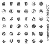Zero waste vector icons set, modern solid symbol collection, filled style pictogram pack. Signs, logo illustration. Set includes icons as refuse, reuse, reduce, recycle, green energy, eco friendly