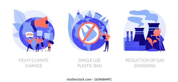 Zero waste vector icons set. Fight climate change, single use plastic ban, reduction of gas emissions metaphors. Global warming problems solutions. Vector isolated concept metaphor illustrations