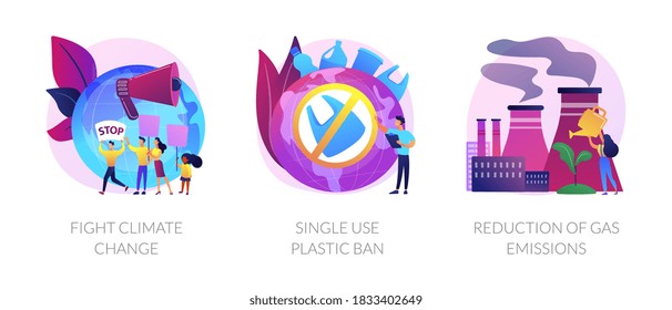 Zero waste vector icons set. Fight climate change, single use plastic ban, reduction of gas emissions metaphors. Global warming problems solutions. Vector isolated concept metaphor illustrations