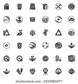 Zero waste vector icons set, modern solid symbol collection, filled style pictogram pack. Signs, logo illustration. Set includes icons as refuse, reuse, reduce, recycle, green energy, eco friendly