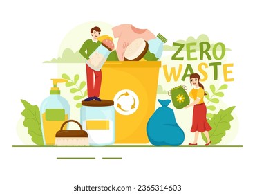Zero Waste Vector Illustration of Eco Friendly with Recyclable and Reusable Products for Save the Planet and Go Green in Flat Cartoon Background