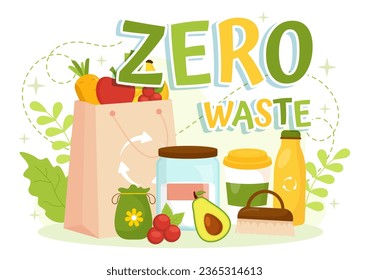 Zero Waste Vector Illustration of Eco Friendly with Recyclable and Reusable Products for Save the Planet and Go Green in Flat Cartoon Background