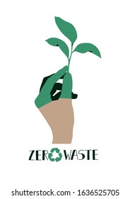 zero waste vector illustration hand plant lettering recycle