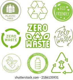 Zero waste vector illustration icon.   Zero waste logo with green emblem. Ecology and environment protection. 