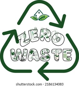 Zero waste vector illustration. Use less plastic, reusable and durable zero waste elements- tote shopping bag, compost bin, thermo bottle, glass jar, menstrual cup. Refuse. Reduce. Reuse. Rot. Recycle
