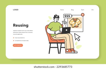 Zero waste web banner or landing page. Upcycling or reuse of old things. Eco tips for reducing waste and giving a second life. Sustainability and social responsibility. Flat vector illustration