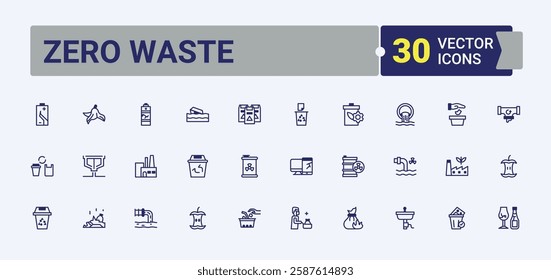 Zero Wasting line icons. It contains symbols to bag, recycle, ecological, zero, rot and more. Collection for mobile and web apps. Vector line and solid icons.