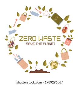Zero West emblem in circle, the inscription save the planet. Vector logo design template and zero waste icon, recycling and recycling of garbage.