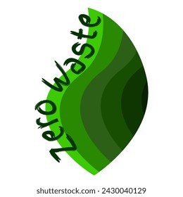 Concepto de basura cero en una hoja verde. Diseño vectorial de un entorno ecológico con texto sin residuos sobre fondo blanco.