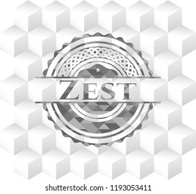 Zest realistic grey emblem with geometric cube white background