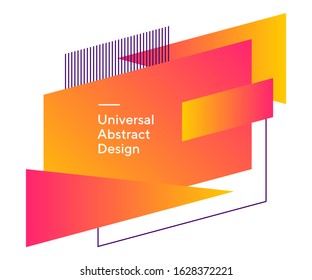 Zesty vivid regular shapes. Universal regular forms, straight lines. Yellow and orange background with white text. Layout for poster, flyer or ad. Vector illustration.