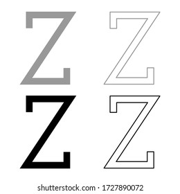 Zeta greek symbol capital letter uppercase font icon outline set black grey color vector illustration flat style image