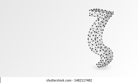 Zeta, the letter of a Greek alphabet. Greek numerals, mathematical number seven concept. Abstract, digital, wireframe, low poly mesh, vector white origami 3d illustration. Triangle, line dot