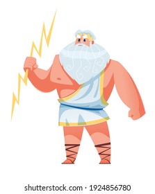 Zeus. Ancient greek god with lightning in his hand. The mythological deity of Olympia. Vector illustration.