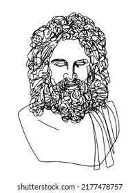 Zeus. Classical sculpture. Vector minimal line hand drawn illustration.