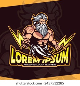 Zeus Esport Logo desgn,  Zeus mascot logo gaming, Muscular logo design, old man with bearded