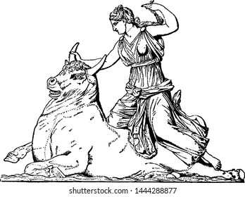 Zeus and Europa vintage illustration. 