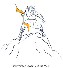 Zeus, the Father of Gods and men standing on the mountain Olympus. vector illustration.