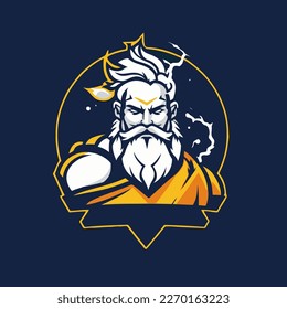 zeus god with a beard and mustache. Vector illustration on a dark background.Esport logo