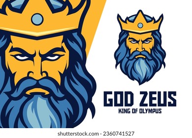 Zeus God Head Mascot Logo: A logo featuring the head of Zeus, the king of the gods in Greek mythology, as a mascot.
