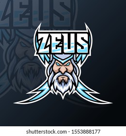 Zeus god lightning mascot gaming logo design vector template
