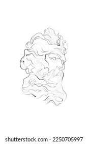 Zeus, God of thunder, sculpture, Printable One Line Drawing, One line drawing sketch Zeus sculpture. Greece mythology statue hand drawn continuous line, ancient greek god. Modern vector art