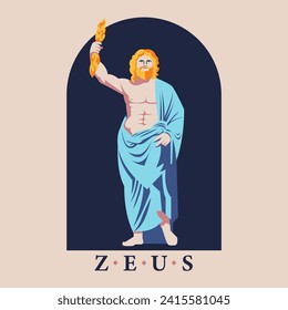 Zeus is the god who controls the sky and thunder from Greek mythology; A vector modern illustration