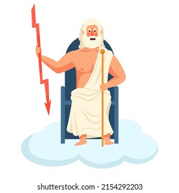 Zeus Greek ancient God of thunder and lightning. Vector zeus character god, greek ancient character illustration