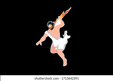 Zeus Greek God Holding Thunderbolt who ruled as king of the gods of Mount Olympus, Greek god and goddess vector illustration