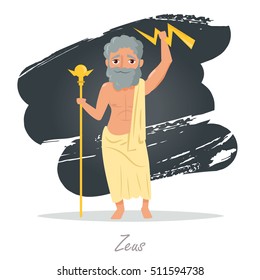  Zeus. Greek gods. Vector illustration. Cartoon character. Isolated. Flat. Mythology.