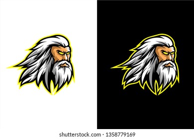 Zeus Head Gaming Logo, Angry Zeus Head Vector